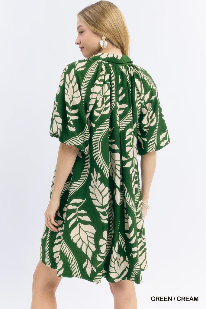 Cream and Green Swirl Dress