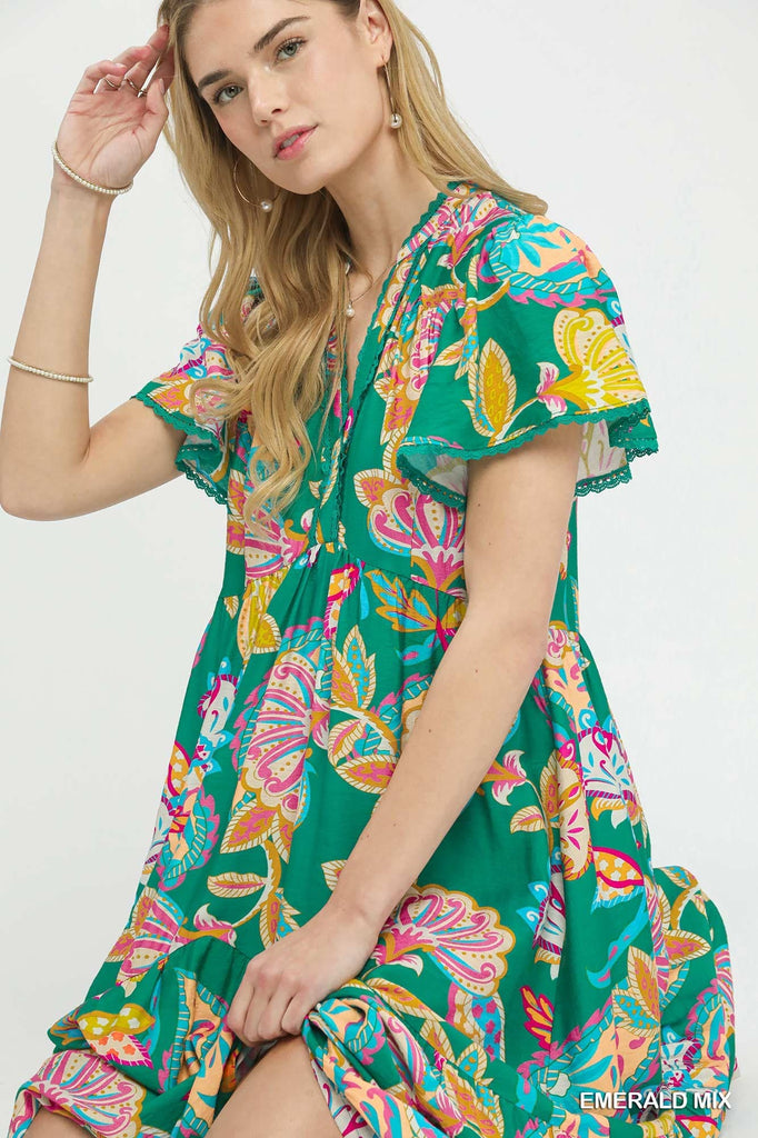 Emerald Boho Floral Dress Striped Box Boutique Emerald Boho Floral Dress Striped Box Boutique