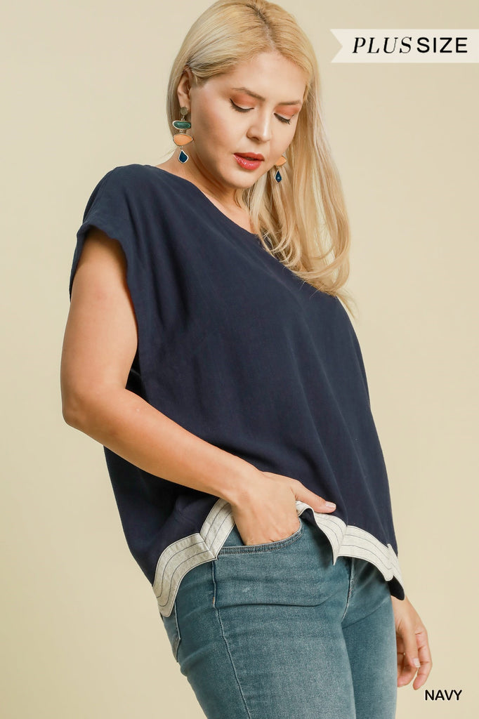 Navy Linen Bordered Top