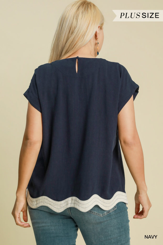 Navy Linen Bordered Top