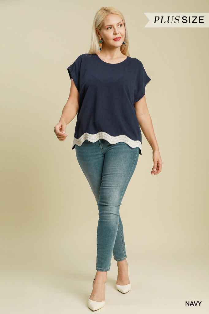 Navy Linen Bordered Top