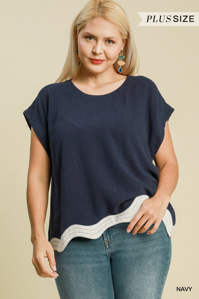 Navy Linen Bordered Top