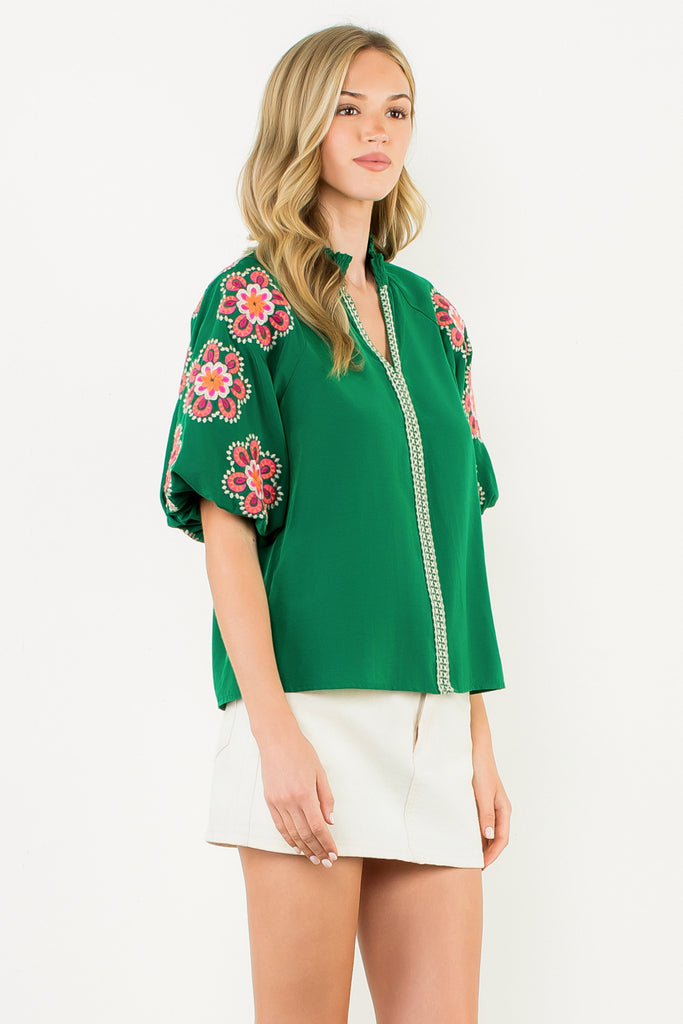 Hunter Green Embroidered Top