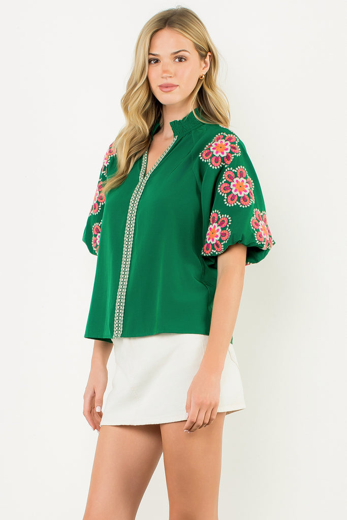 Hunter Green Embroidered Top