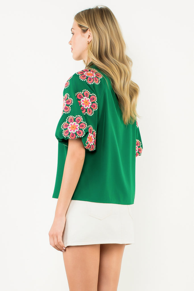 Hunter Green Embroidered Top
