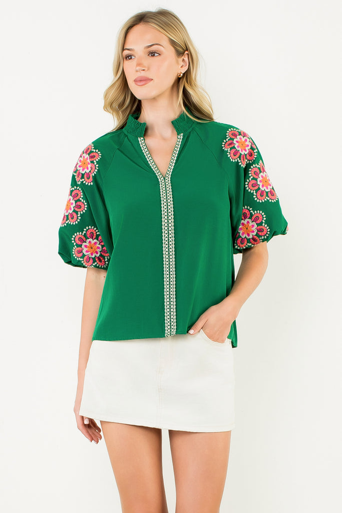 Hunter Green Embroidered Top