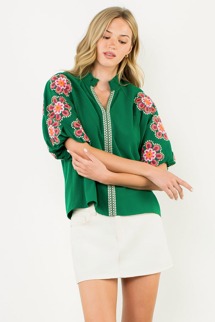 Hunter Green Embroidered Top