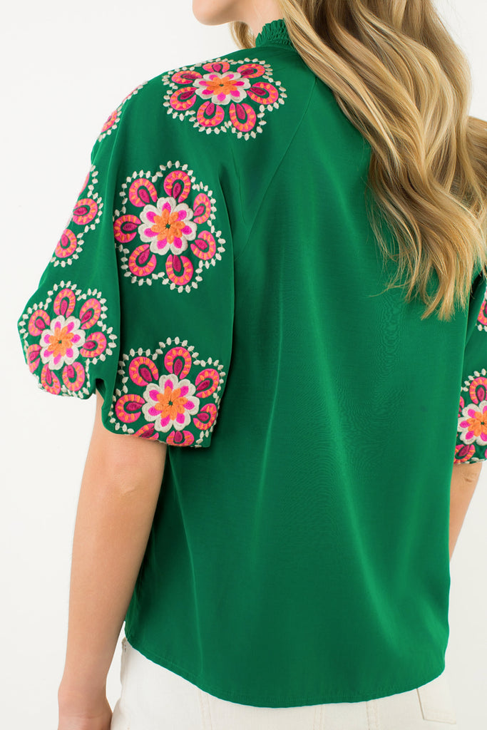 Hunter Green Embroidered Top