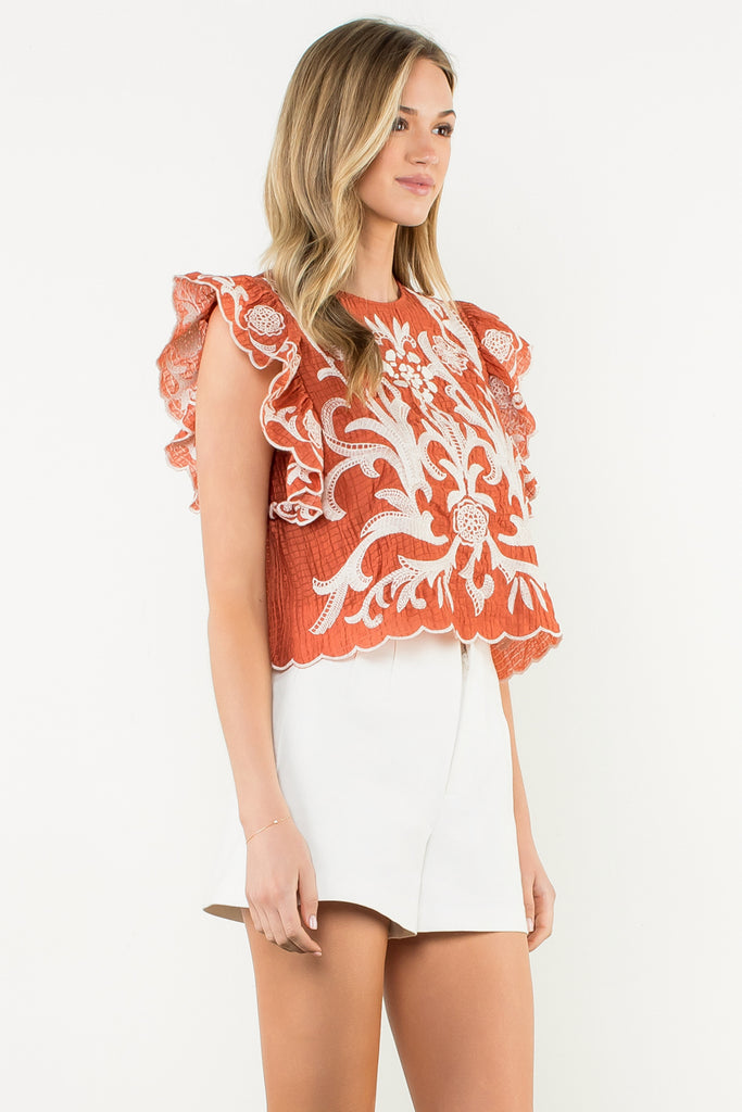 Rust Embroidered Top