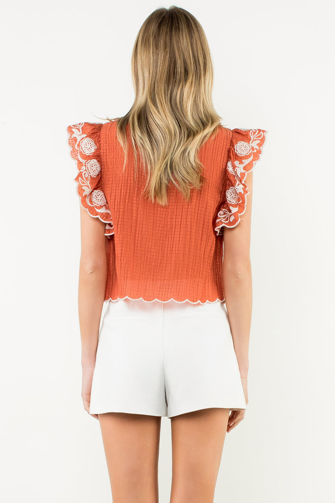 Rust Embroidered Top
