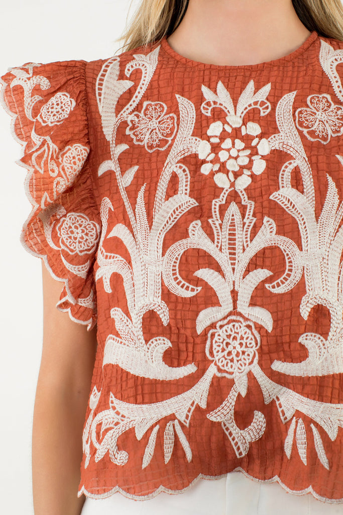 Rust Embroidered Top