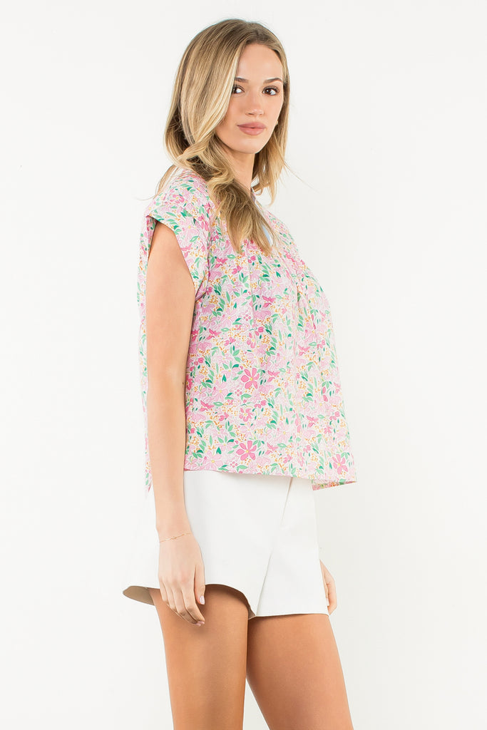 Pink Floral Varsity Top