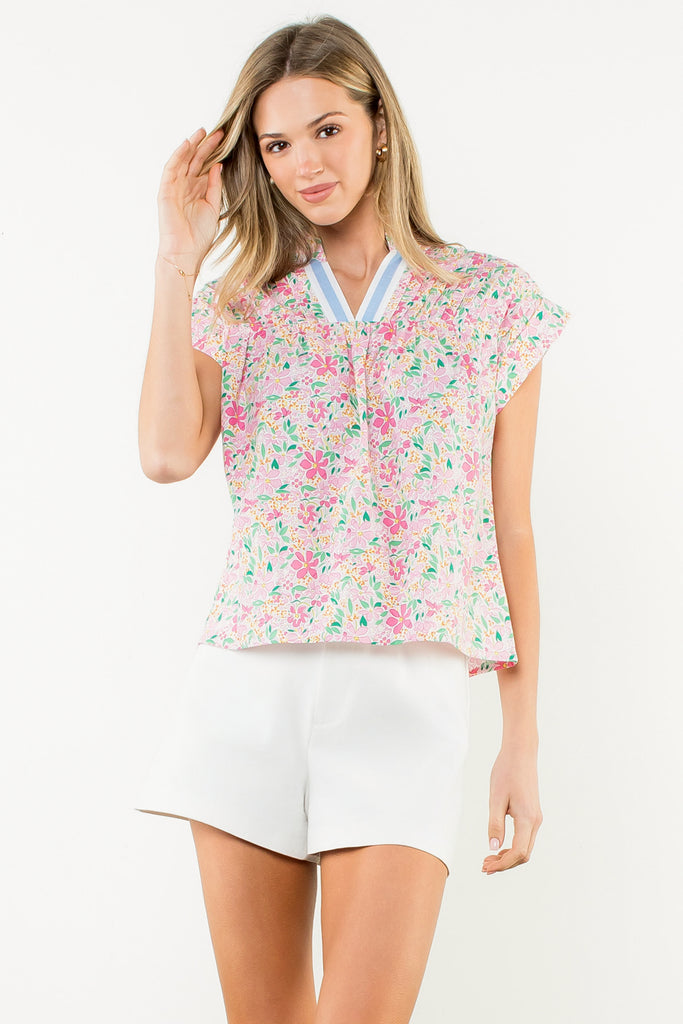 Pink Floral Varsity Top