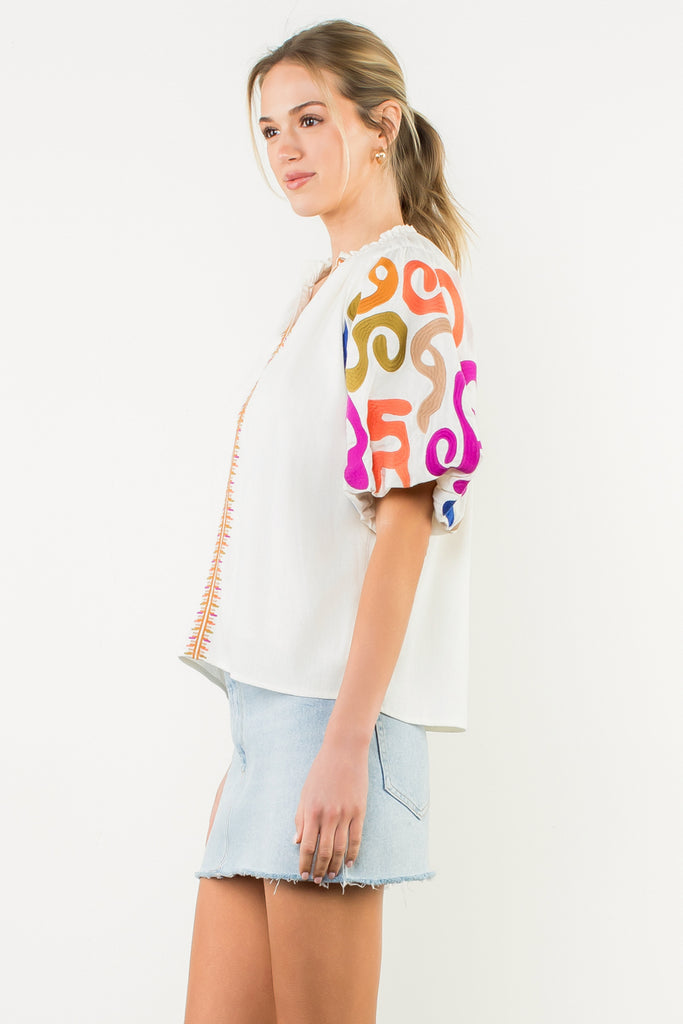 Colorful Swirl Embroidered Top