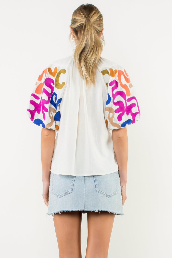 Colorful Swirl Embroidered Top