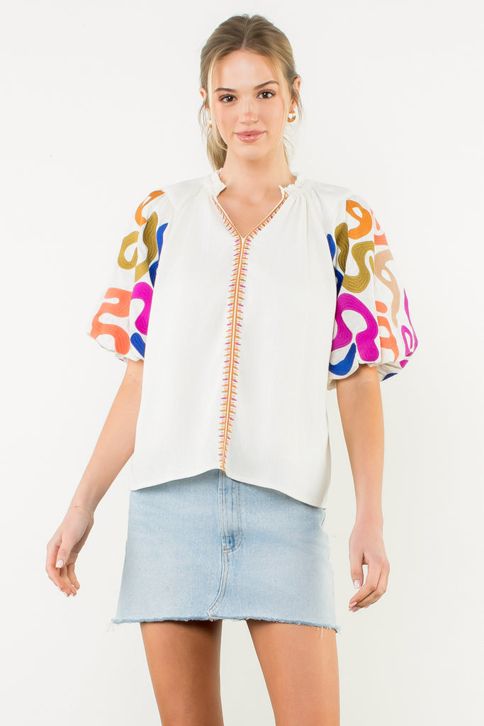 Colorful Swirl Embroidered Top