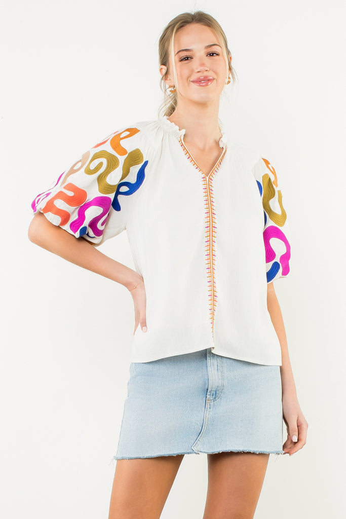 Colorful Swirl Embroidered Top