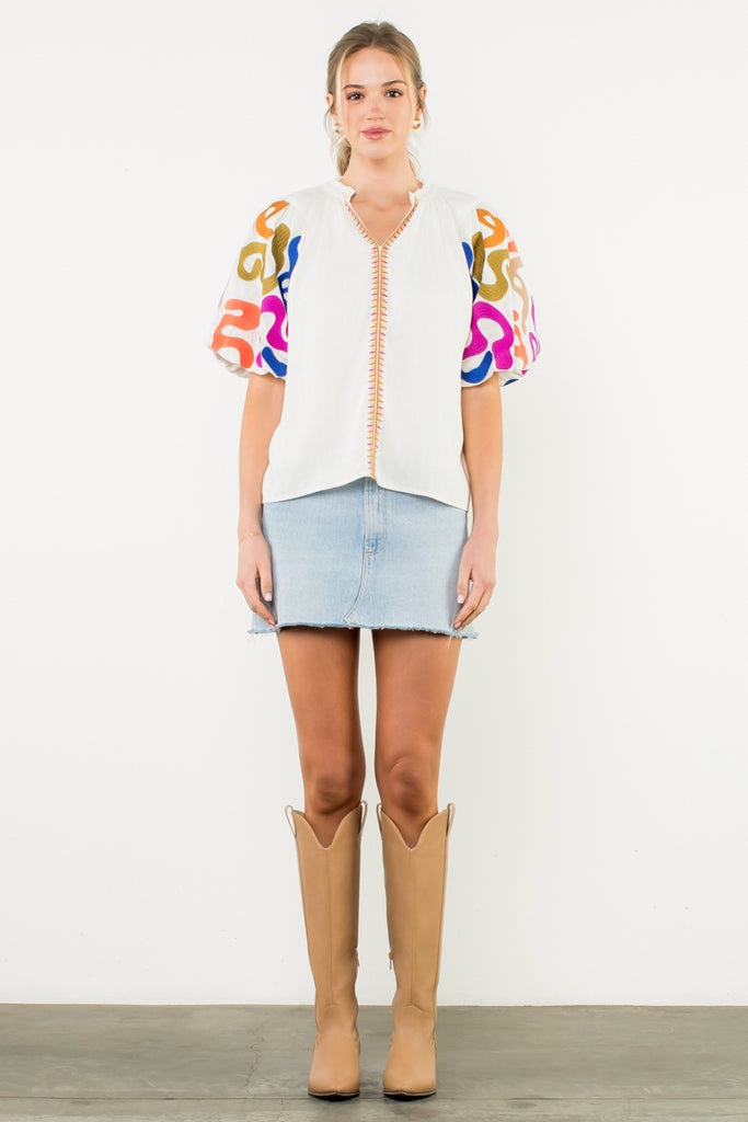 Colorful Swirl Embroidered Top