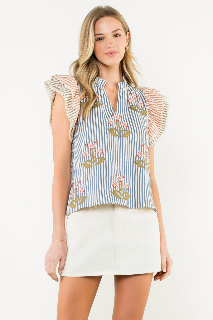 Striped Fleurette Top