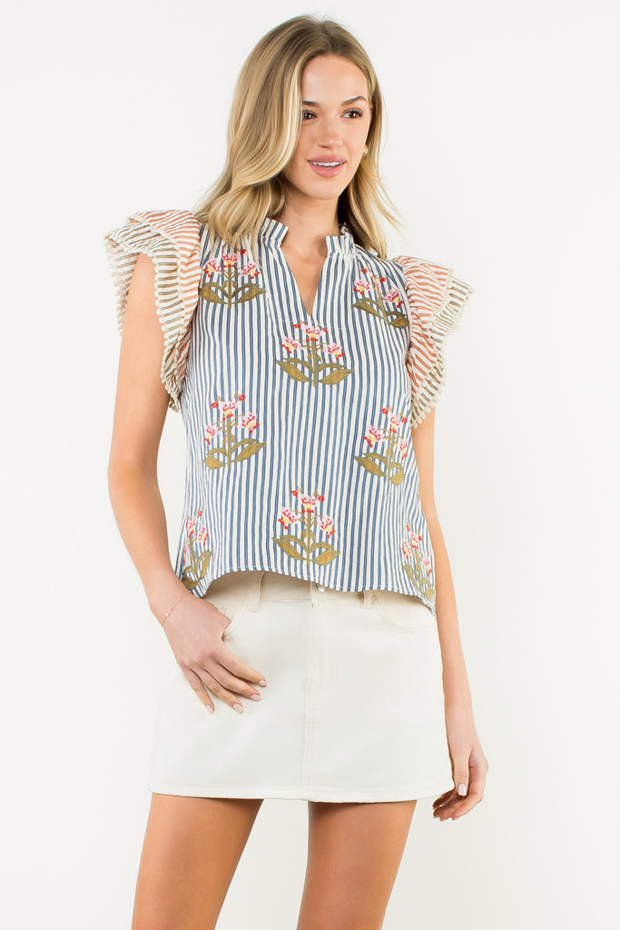 Striped Fleurette Top