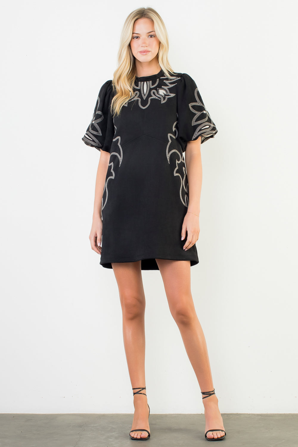 Black Embroidered Faux Suede Dress – Striped Box Boutique