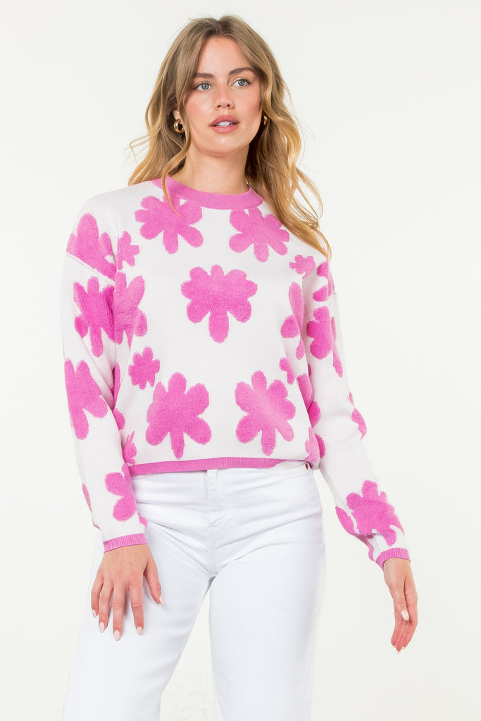 Pink Floral Pop Sweater