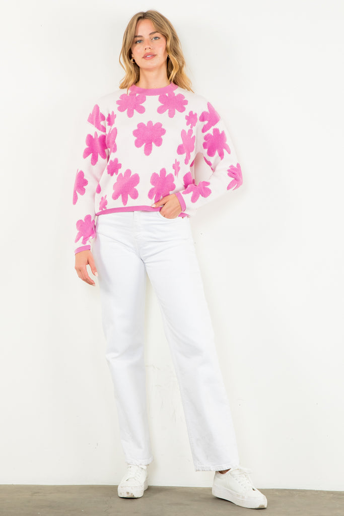 Pink Floral Pop Sweater