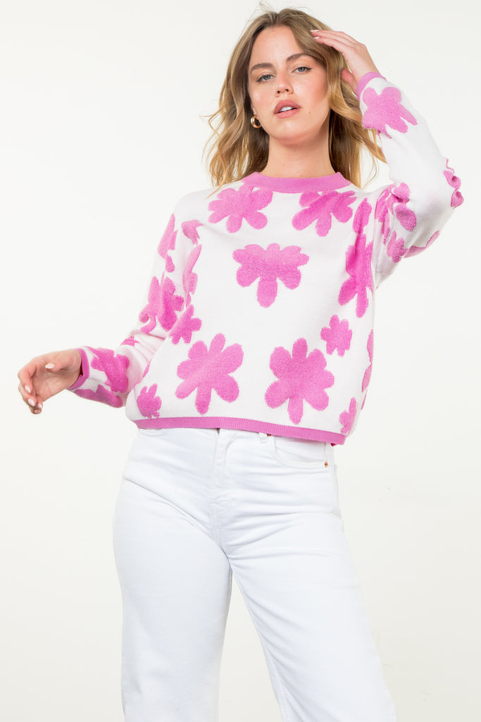 Pink Floral Pop Sweater