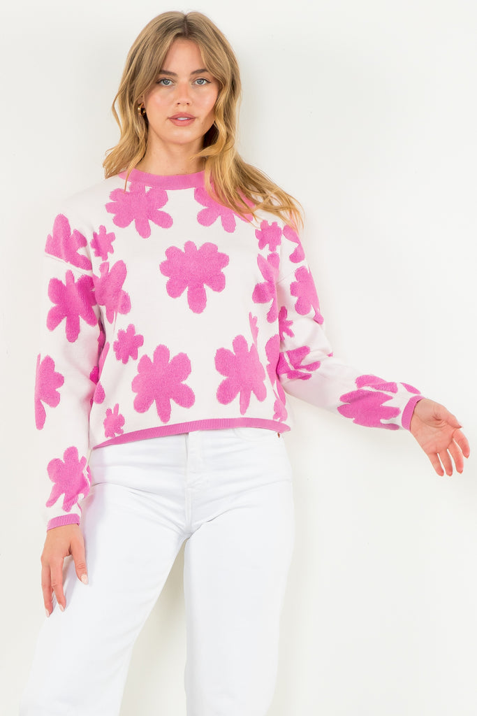 Pink Floral Pop Sweater