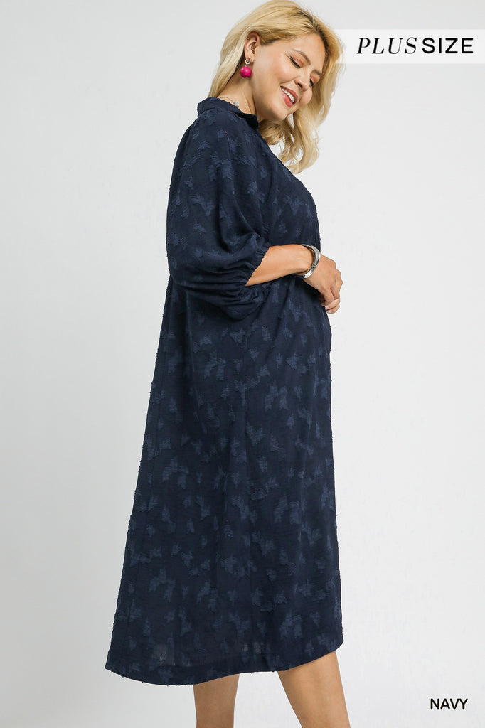 Navy Jacquard V Dress