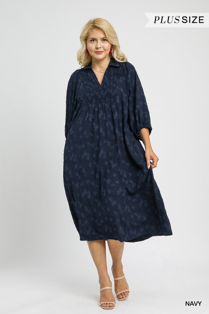 Navy Jacquard V Dress