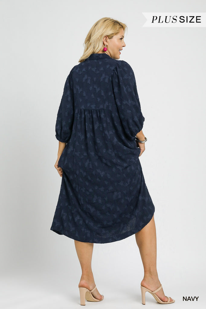 Navy Jacquard V Dress