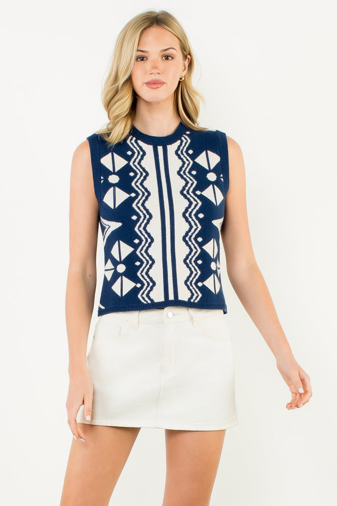 Navy Motif Sweater Vest