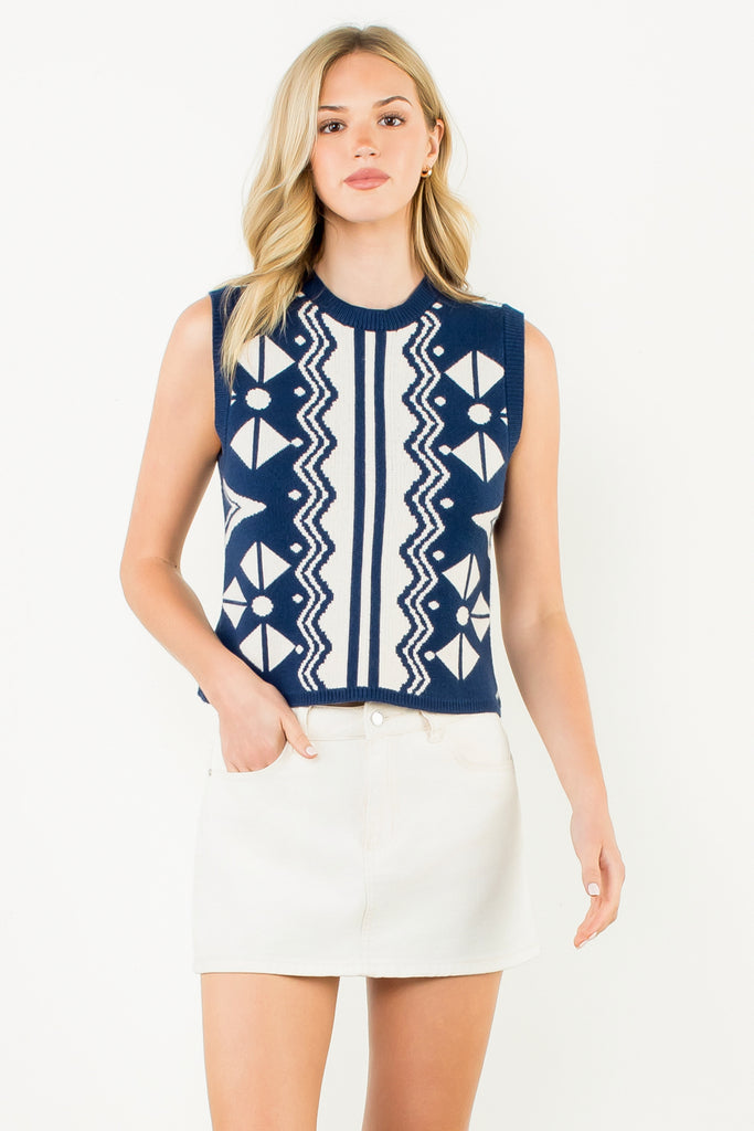 Navy Motif Sweater Vest