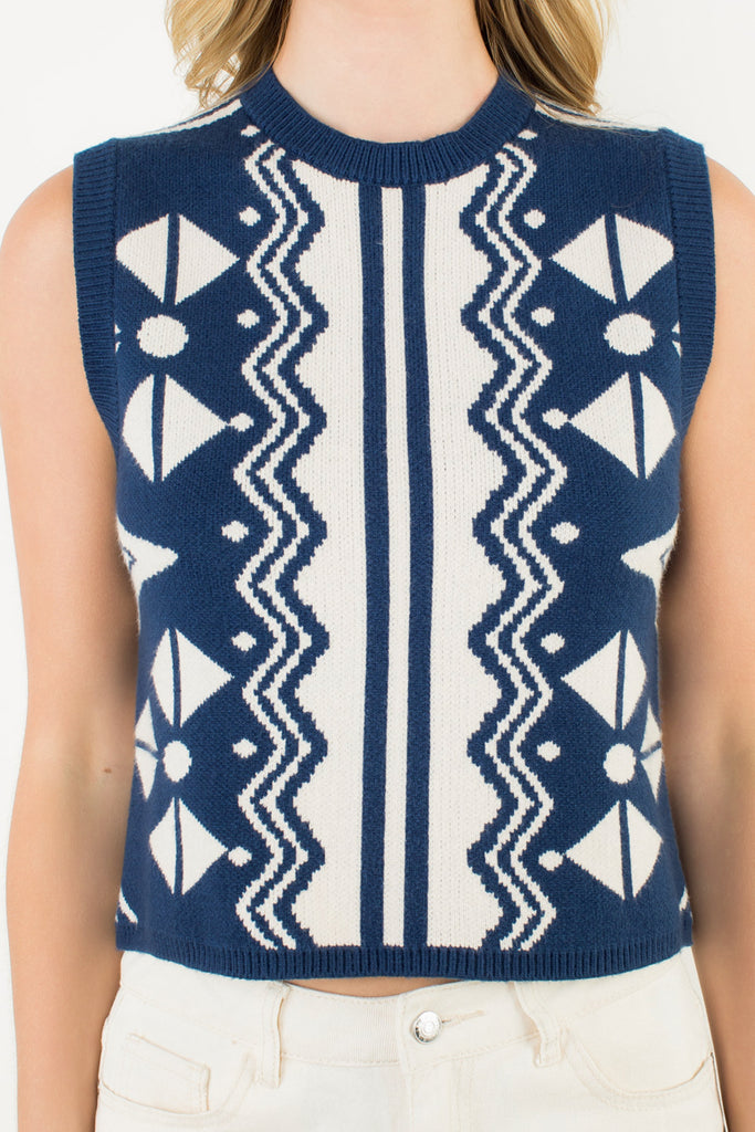 Navy Motif Sweater Vest