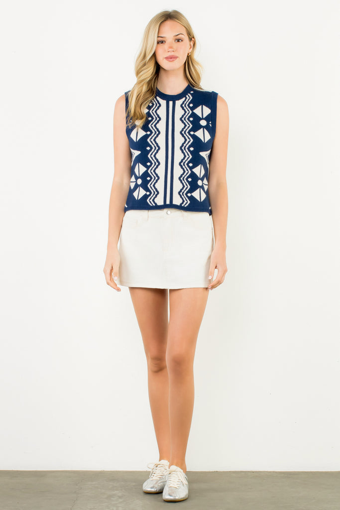 Navy Motif Sweater Vest
