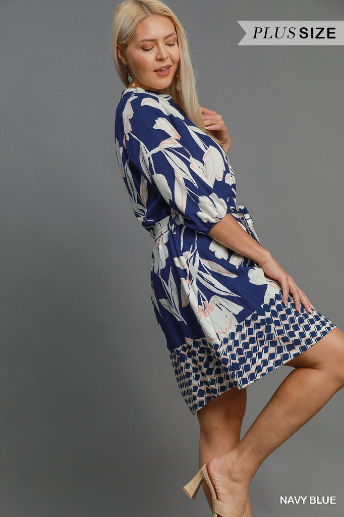 Navy Tulip Bordered Dress