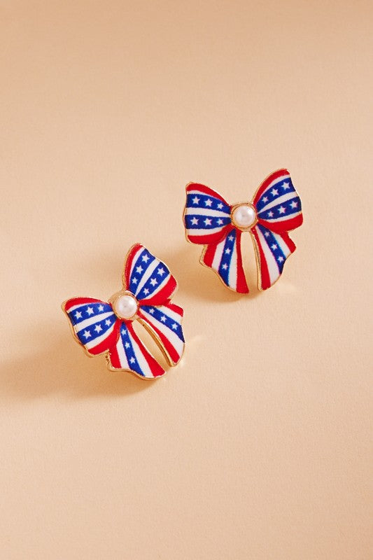 Mini Bow Patriotic Earrings