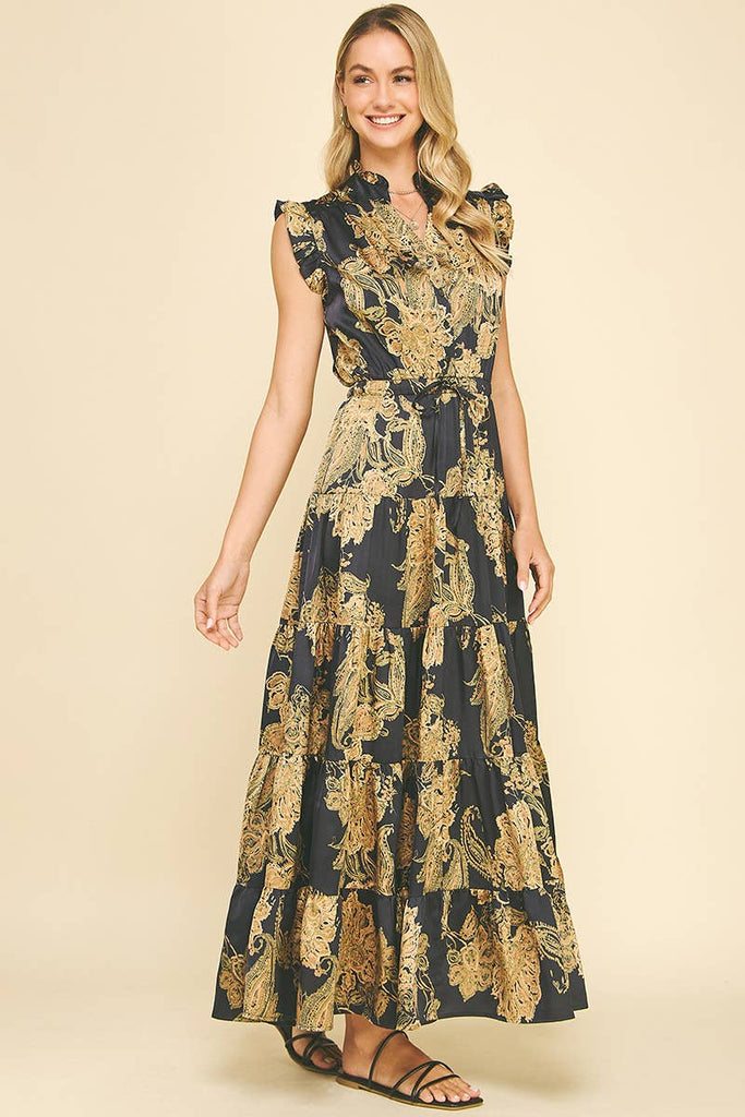 Gold Motif Maxi Dress