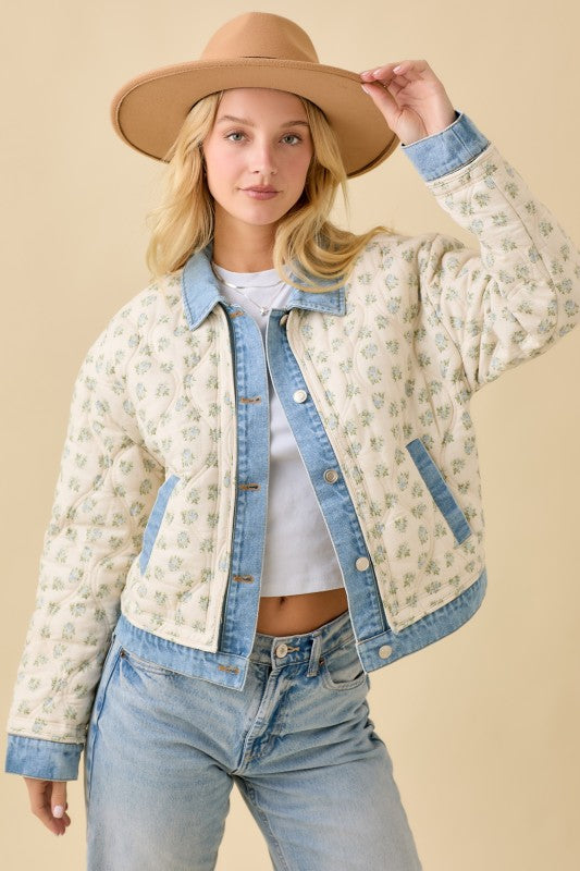 Blue Floral Quilted Jacket
