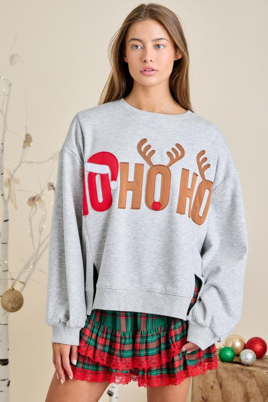 Ho Ho Reindeer Patchwork Sweatshirt