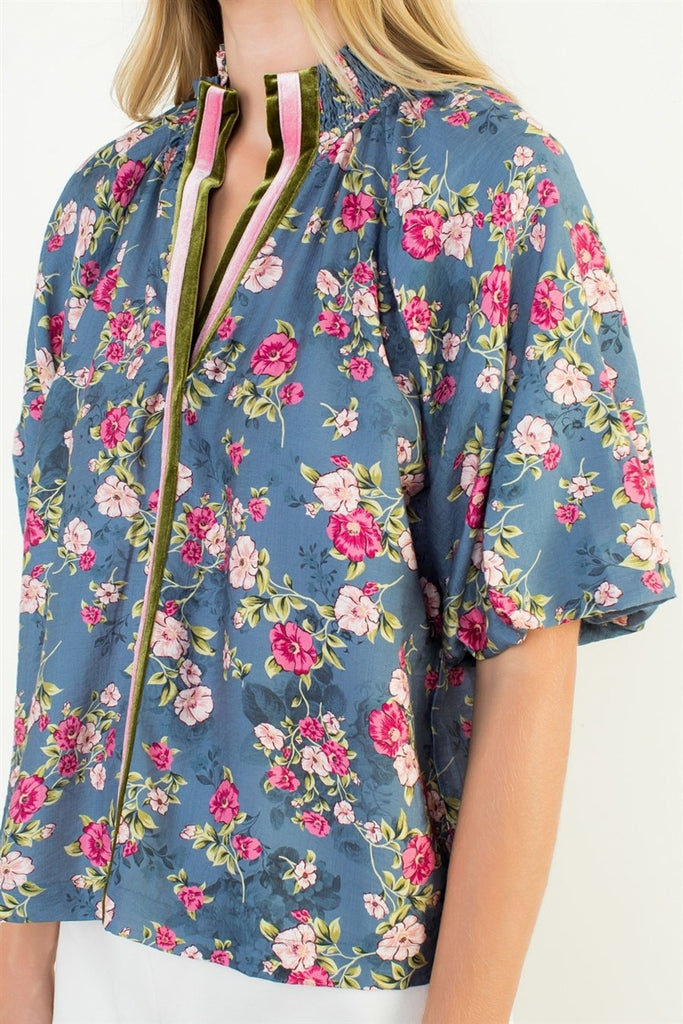 Blue Vintage Floral Top