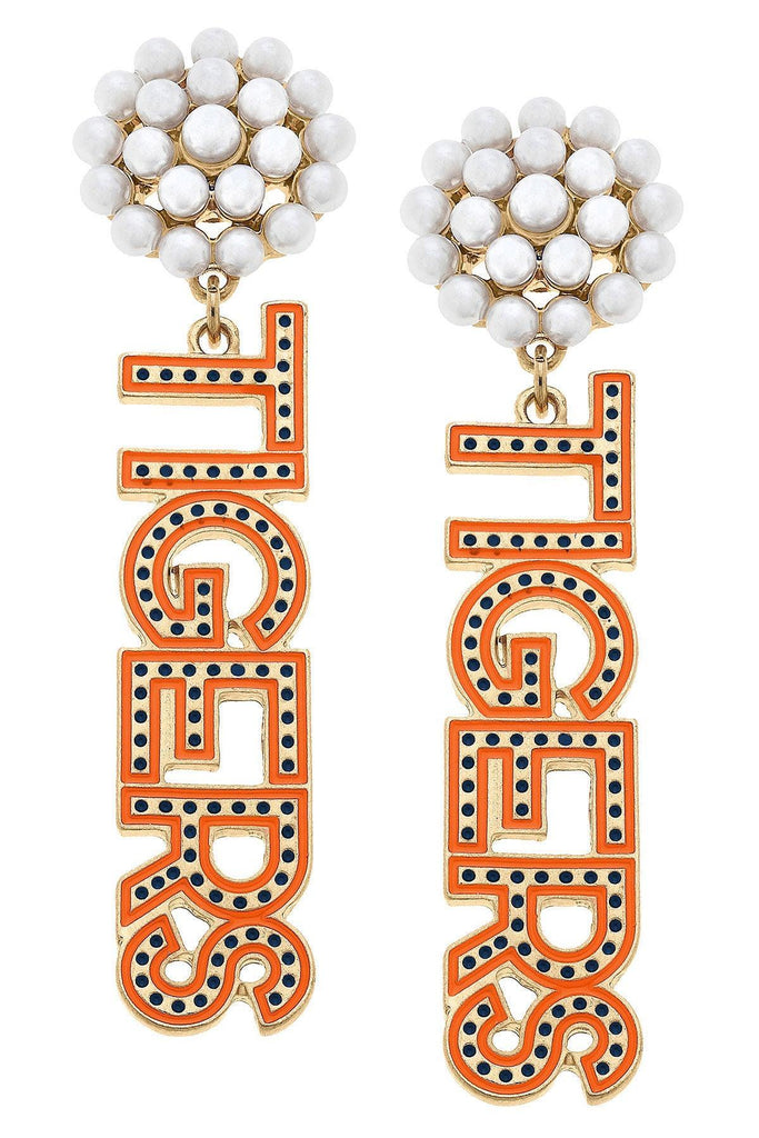 Collegiate Pearl Cluster Dotted Enamel Drop Earring