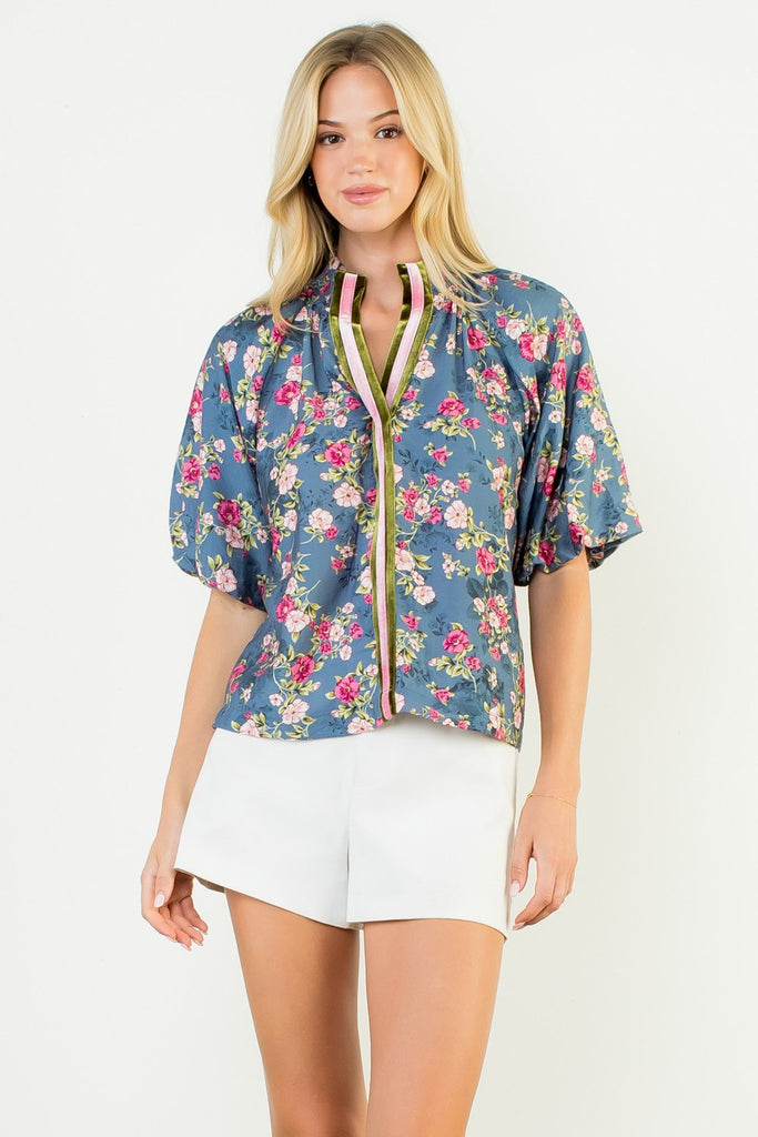 Blue Vintage Floral Top