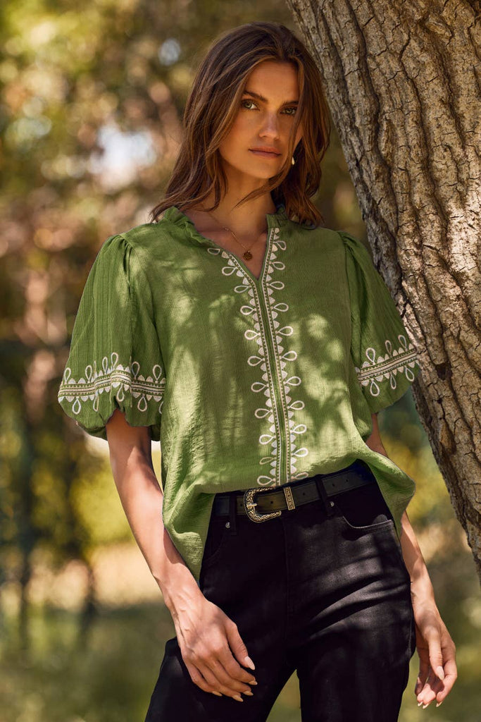 Embroidered Trim Blouse