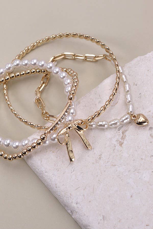 Bow Pearl Rhinestone Bracelet Set