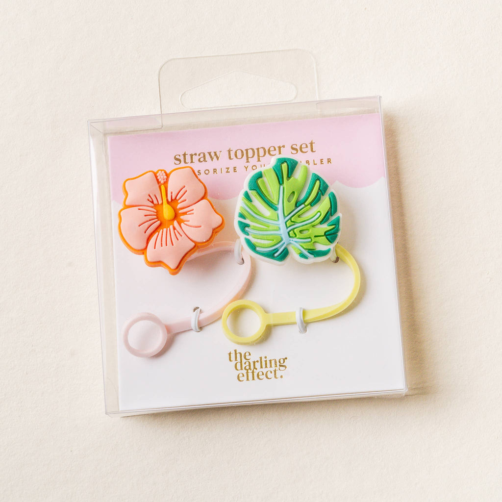 Straw Topper Set Tropical Hibiscus
