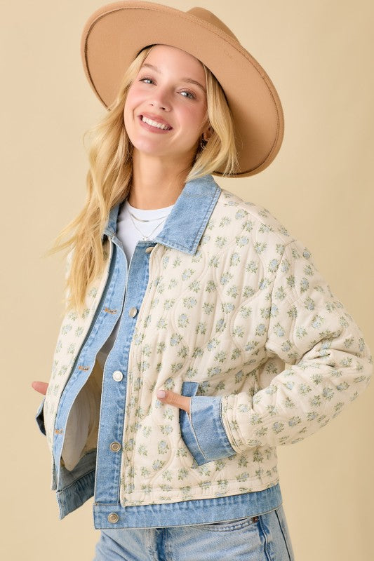 Blue Floral Quilted Jacket