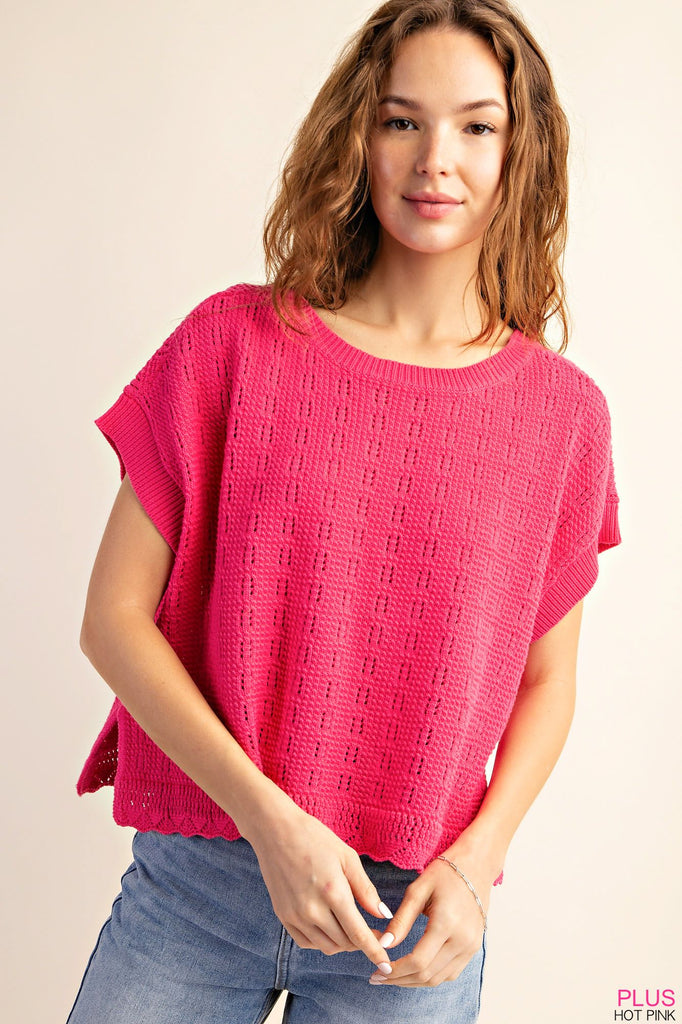 Pink Texture Relaxed Fit Sweater Top