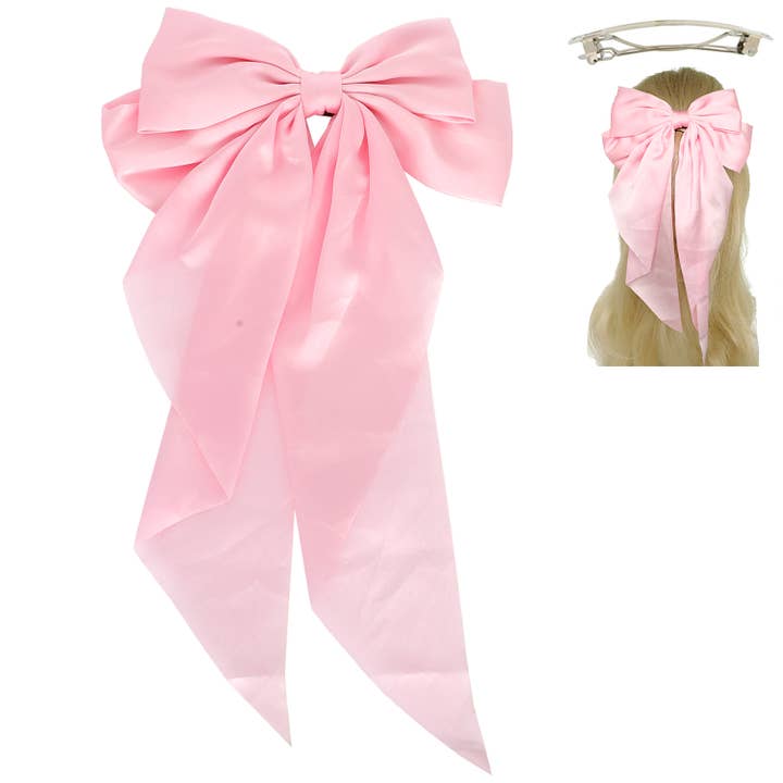 Long Hairbow on Clip, Satin Solids